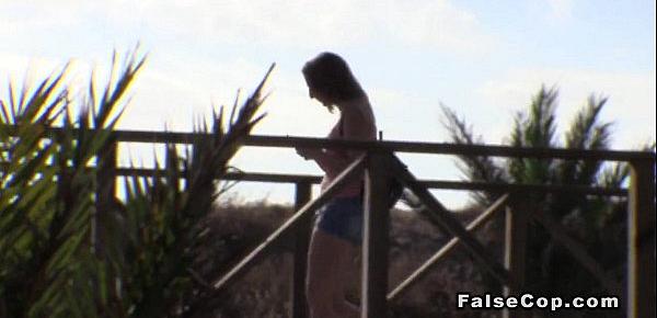  Nude amateur babe walking on the beach then fucking